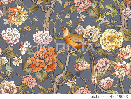 chinoiserie pattern with birds chinoiserie pattern with birds 142259098