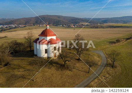 Chapel of the Holy Trinity - Beautiful small chapel on the hill at sunset. Rosice - Czech Republic. Chapel of the Holy Trinity - Beautiful small chapel on the hill at sunset. Rosice - Czech Republic. 142259124