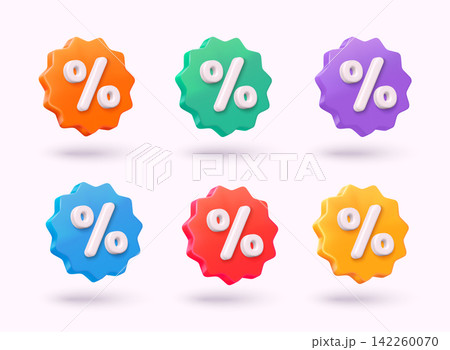 Label set with percent and discount. App icon. 3D Web Vector Illustrations. Label set with percent and discount. App icon. 3D Web Vector Illustrations. 142260070