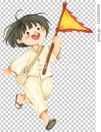 Vegetarian Festival watercolor character set, Chinese Thailand jay festival, cute Asian kids in traditional white clothes, Buddhist culture celebration. Vegetarian Festival watercolor character set, Chinese Thailand jay festival, cute Asian kids in traditional white clothes, Buddhist culture celebration. 142260209