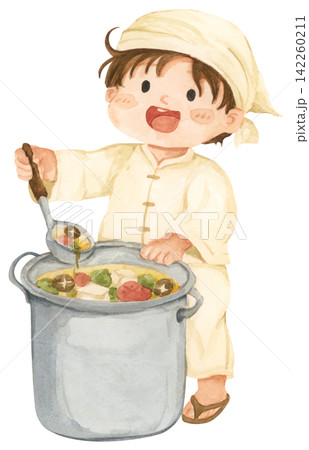 Vegetarian Festival watercolor character set, Chinese Thailand jay festival, cute Asian kids in traditional white clothes, Buddhist culture celebration. Vegetarian Festival watercolor character set, Chinese Thailand jay festival, cute Asian kids in traditional white clothes, Buddhist culture celebration. 142260211