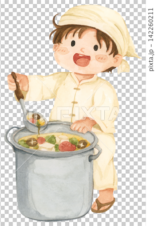 Vegetarian Festival watercolor character set, Chinese Thailand jay festival, cute Asian kids in traditional white clothes, Buddhist culture celebration. Vegetarian Festival watercolor character set, Chinese Thailand jay festival, cute Asian kids in traditional white clothes, Buddhist culture celebration. 142260211