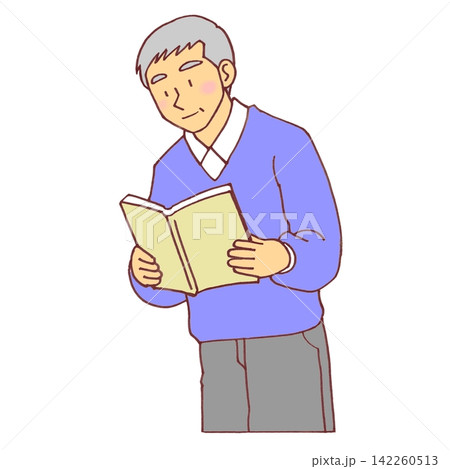 本を読む高齢男性 本を読む高齢男性 142260513
