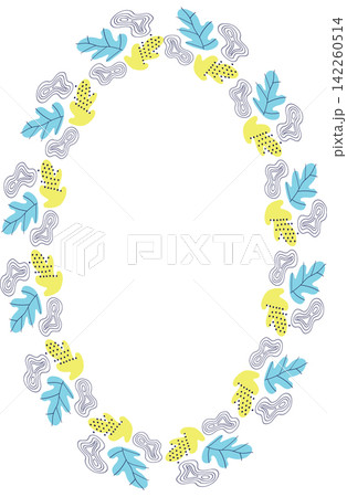 Oval frame template with leaf elements decoration. Baby shower design Oval frame template with leaf elements decoration. Baby shower design 142260514