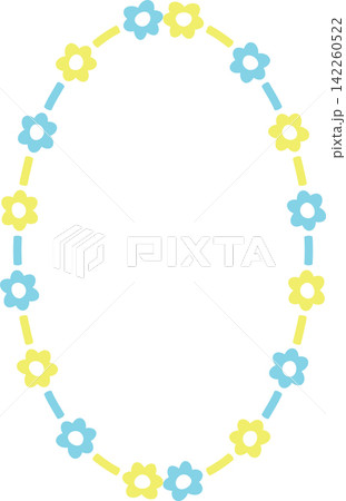 Frame with colorful flower elements. Wreath graphic template. Cute empty frame box 142260522