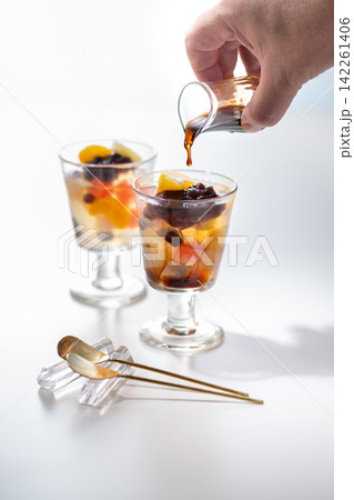 Japanese Anmitsu Dessert Served in a Clear Glass B Japanese Anmitsu Dessert Served in a Clear Glass B 142261406