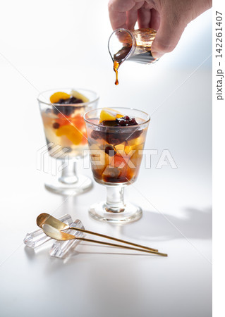 Japanese Anmitsu Dessert Served in a Clear Glass B Japanese Anmitsu Dessert Served in a Clear Glass B 142261407