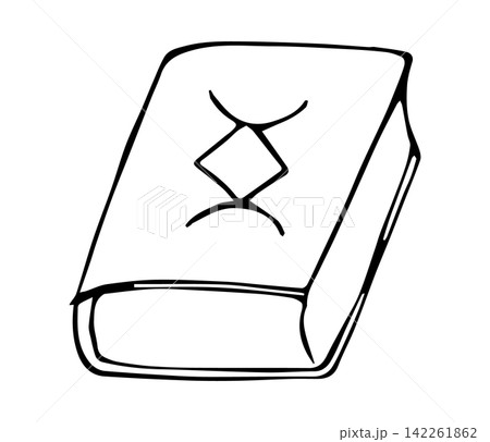 Hand Drawn Witch Spell Book with Magic Symbol Line Art Doodle Illustration for Halloween and Witchy Design 142261862