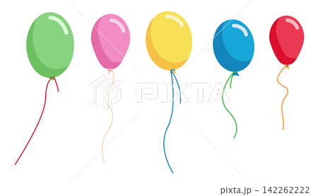 Set of colorful glossy party balloons with ribbons on transparent background. Birthday celebration, festival decoration and holiday events illustration Set of colorful glossy party balloons with ribbons on transparent background. Birthday celebration, festival decoration and holiday events illustration 142262222