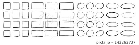 Stroke scrawl underline square, circle, oval and rectangle frames. Stroke scrawl underline square, circle, oval and rectangle frames. 142262737