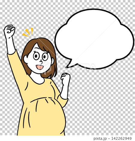 ガッツポーズをする妊婦のイラスト ガッツポーズをする妊婦のイラスト 142262949