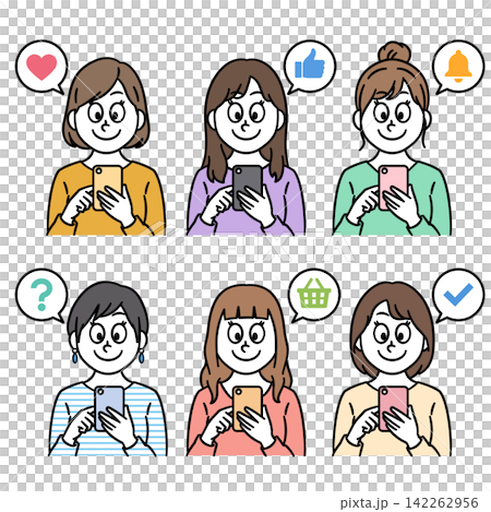 スマホを使う女性のイラスト素材 142262956