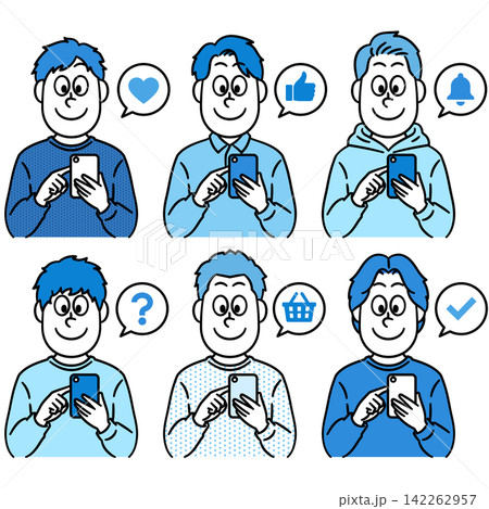 スマホを使う男性のイラスト素材 142262957