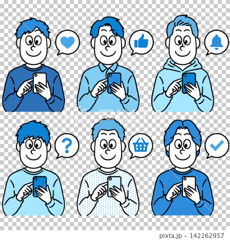 スマホを使う男性のイラスト素材 142262957