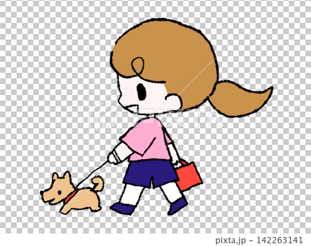 A girl walking a dog A girl walking a dog 142263141