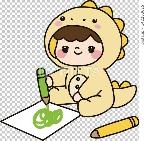 Baby Drawing in Dinosaur Costume 142263615