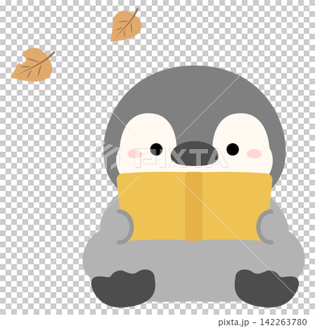 A book and a penguin, an illustration for autumn reading. A book and a penguin, an illustration for autumn reading. 142263780