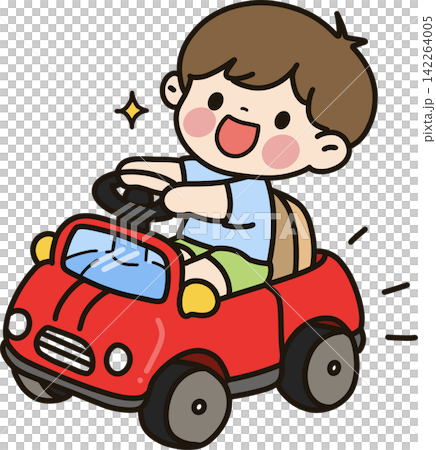 Child Riding Red Toy Car Child Riding Red Toy Car 142264005