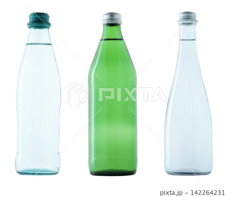 Set of Glass bottle of fresh water, isolated on transparent background. Perfect for beverage design, branding, advertising, and packaging projects 142264231