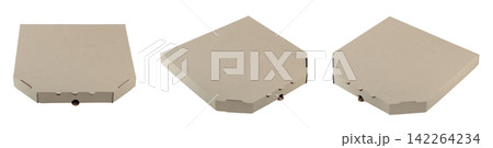 Set of Craft pizza box isolated on transparent background. Cardboard packaging for delivery or branding design, eco-friendly and perfect for restaurant presentations Set of Craft pizza box isolated on transparent background. Cardboard packaging for delivery or branding design, eco-friendly and perfect for restaurant presentations 142264234