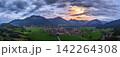 Oberstdorf panorama at sunset in the Bavarian Alps 142264308