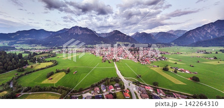 Oberstdorf aerial view in the Bavarian Alps at dusk 142264310