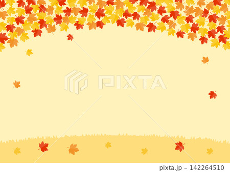 紅葉した葉の秋の背景イラスト、黄色の背景 紅葉した葉の秋の背景イラスト、黄色の背景 142264510