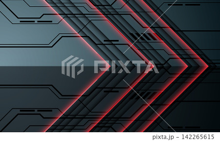 Abstract grey metallic black cyber lines red arrow light technology futuristic design modern background vector 142265615