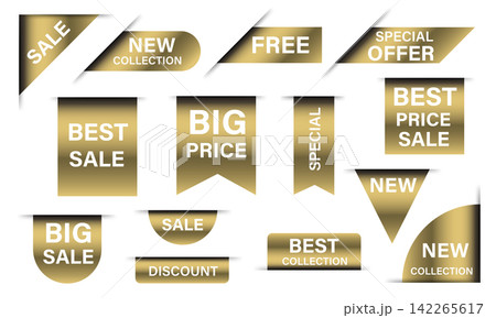 Gold price tags sale banner collection set isolated background vector 142265617