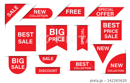 Red price tags sale banner collection set isolated background vector Red price tags sale banner collection set isolated background vector 142265620