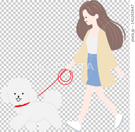 Woman Walking with Dog 142265647