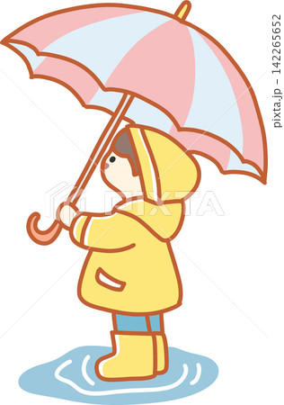 Child in Yellow Raincoat with Umbrella Child in Yellow Raincoat with Umbrella 142265652