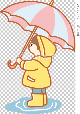 Child in Yellow Raincoat with Umbrella Child in Yellow Raincoat with Umbrella 142265652