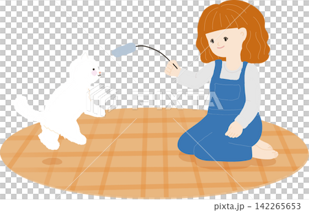Woman Playing with Cat Woman Playing with Cat 142265653
