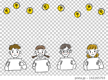 Cute hand-drawn line art of children holding a board and money Cute hand-drawn line art of children holding a board and money 142265703