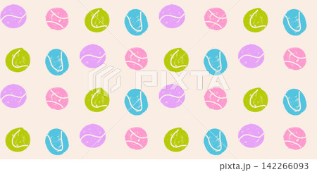Ball pattern seamless repeat with pastel pink blue green circles. Crayon texture and random spacing give the pattern a party feel. Cheerful vector print of balls for wrapping paper or wallpaper 142266093