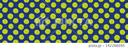 Padel tennis seamless pattern with dense yellow green balls on navy. Flat grid rows of sketched tennis spheres keep a sporty rhythm. Vector paddle print for presentation background or fabric print Padel tennis seamless pattern with dense yellow green balls on navy. Flat grid rows of sketched tennis spheres keep a sporty rhythm. Vector paddle print for presentation background or fabric print 142266095