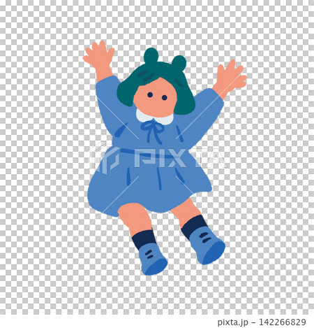 一幅幼兒園小女孩舉起雙手歡笑的插圖。 一幅幼兒園小女孩舉起雙手歡笑的插圖。 142266829