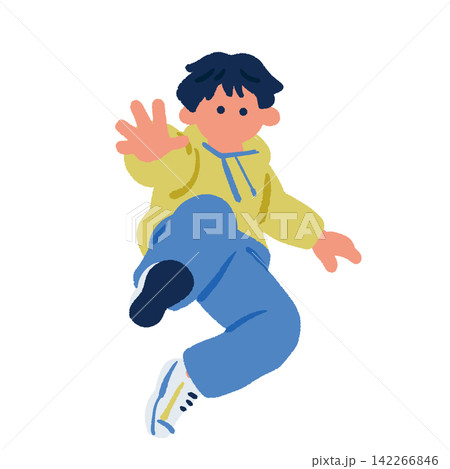 片足を蹴り上げてはしゃぐ小学生のイラスト 片足を蹴り上げてはしゃぐ小学生のイラスト 142266846