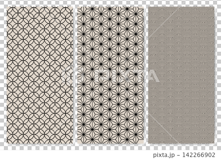 A set of materials featuring traditional Japanese patterns: Shippo (seven treasures), Asanoha (hemp leaf) pattern, Samekomon (sharkskin pattern). A set of materials featuring traditional Japanese patterns: Shippo (seven treasures), Asanoha (hemp leaf) pattern, Samekomon (sharkskin pattern). 142266902