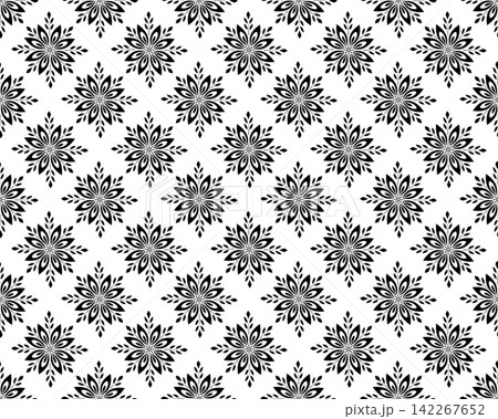 Flower geometric pattern. Seamless vector background. White and black ornament. Ornament for fabric, wallpaper, packaging. Decorative print. 142267652
