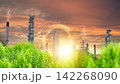 power plant with tree, green industry eco power for sustainable energy 142268090