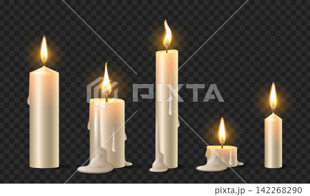3d realistic set of melting burning candles 3d realistic set of melting burning candles 142268290