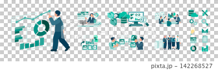 An illustration illustrating how business intelligence and AI-powered team analysis can support management decisions regarding diverse work styles. 142268527