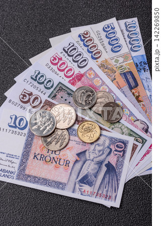 Iceland, Icelandic paper banknotes krona for settlements and financial transactions. Icelandic krona Iceland, Icelandic paper banknotes krona for settlements and financial transactions. Icelandic krona 142269850
