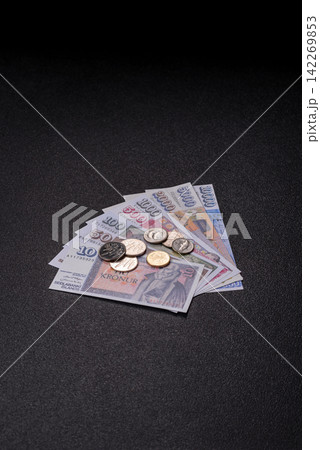 Iceland, Icelandic paper banknotes krona for settlements and financial transactions. Icelandic krona Iceland, Icelandic paper banknotes krona for settlements and financial transactions. Icelandic krona 142269853