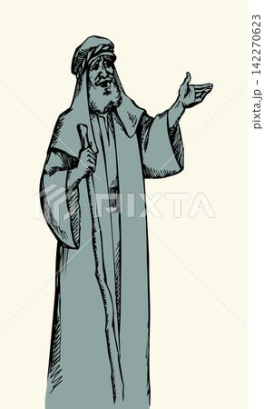 Vector drawing. Man with a cane 142270623