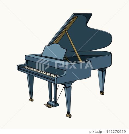Vector drawing of an open grand piano 142270629