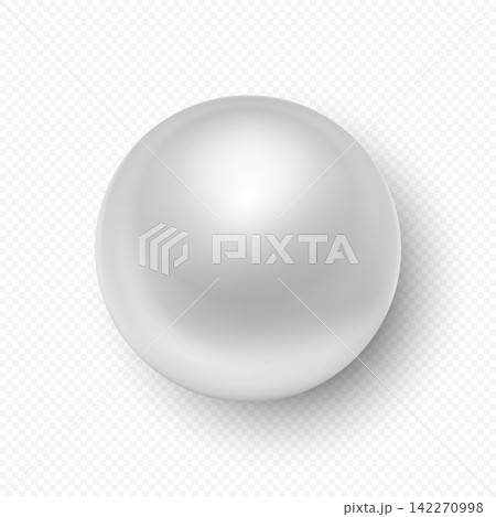 White Realistic Pearl, 3d Vector Illustration. Pearl Bead with Shadow. Beige Round Pearl Bead for Luxury Jewelry, Necklace, Earrings, Bridal Accessories, Elegant Gemstone, Pearlescent Sphere 142270998