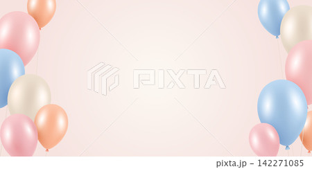 Balloon Border Background, 3d Vector Illustration. Pastel Color Festive Corner Frame with Pink Blue and Beige Balloons for Birthday Party Banner, Invitation, Baby Shower, Celebration Balloon Border Background, 3d Vector Illustration. Pastel Color Festive Corner Frame with Pink Blue and Beige Balloons for Birthday Party Banner, Invitation, Baby Shower, Celebration 142271085
